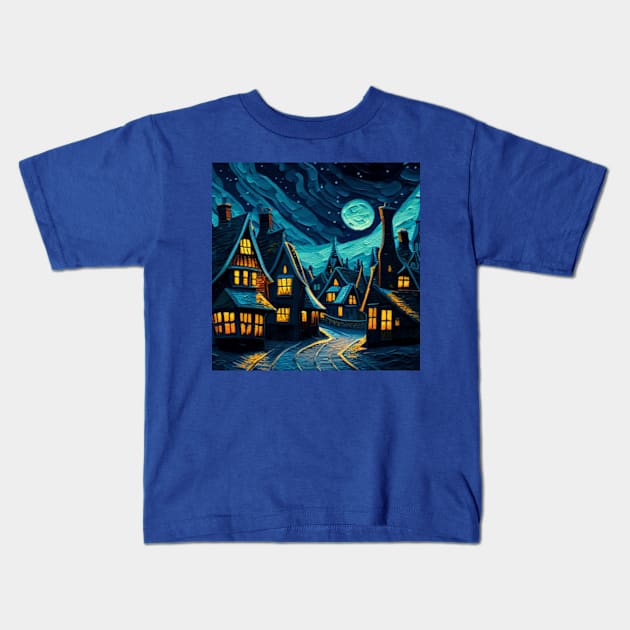 Starry Night Over Hogsmeade Village Kids T-Shirt by Grassroots Green